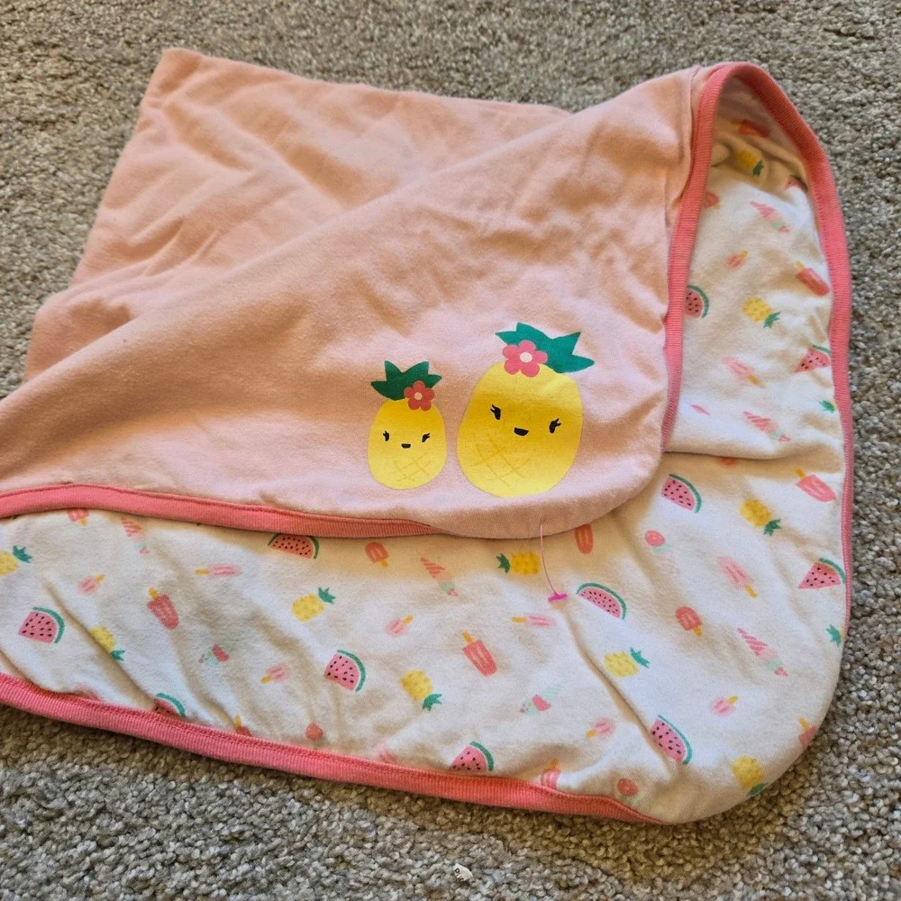 Gymboree Pink Pineapple 2018 Reversible Cotton Baby Blanket One Size